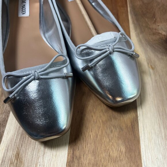 Steve Madden Womens Seemly Ballet Flats Slip On Shoes Sz 10 in Silver Metal - Picture 4 of 10